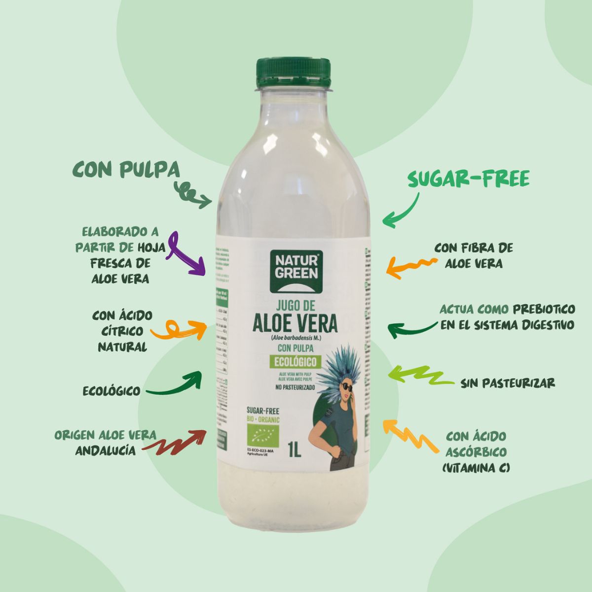 Jugo de aloe vera con pulpa NaturGreen 1 L