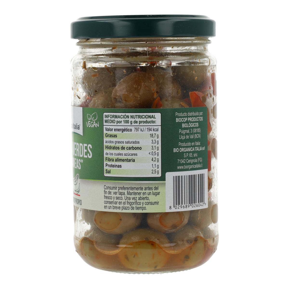 Aceitunas Verdes con aliño mediterráneo Bio Organica Italia 180 gr