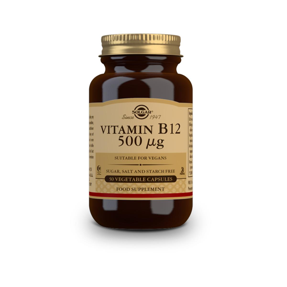 Vitamina B12, 50 cápsulas vegetales de 500μg (Cereza)