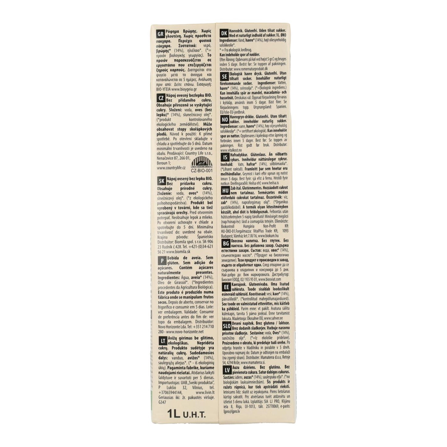 Pack 6 uds Bebida Vegetal de Avena Bio Sin Gluten Ecomil 1 L