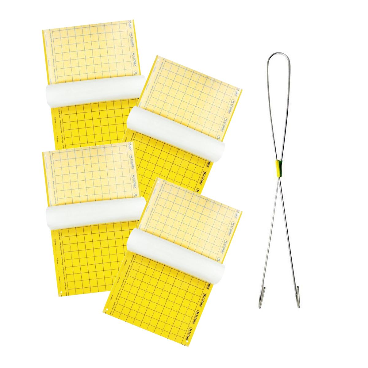 Pack 4 Trampas cromáticas amarillas para mosca blanca y pulgón + colgador Econex