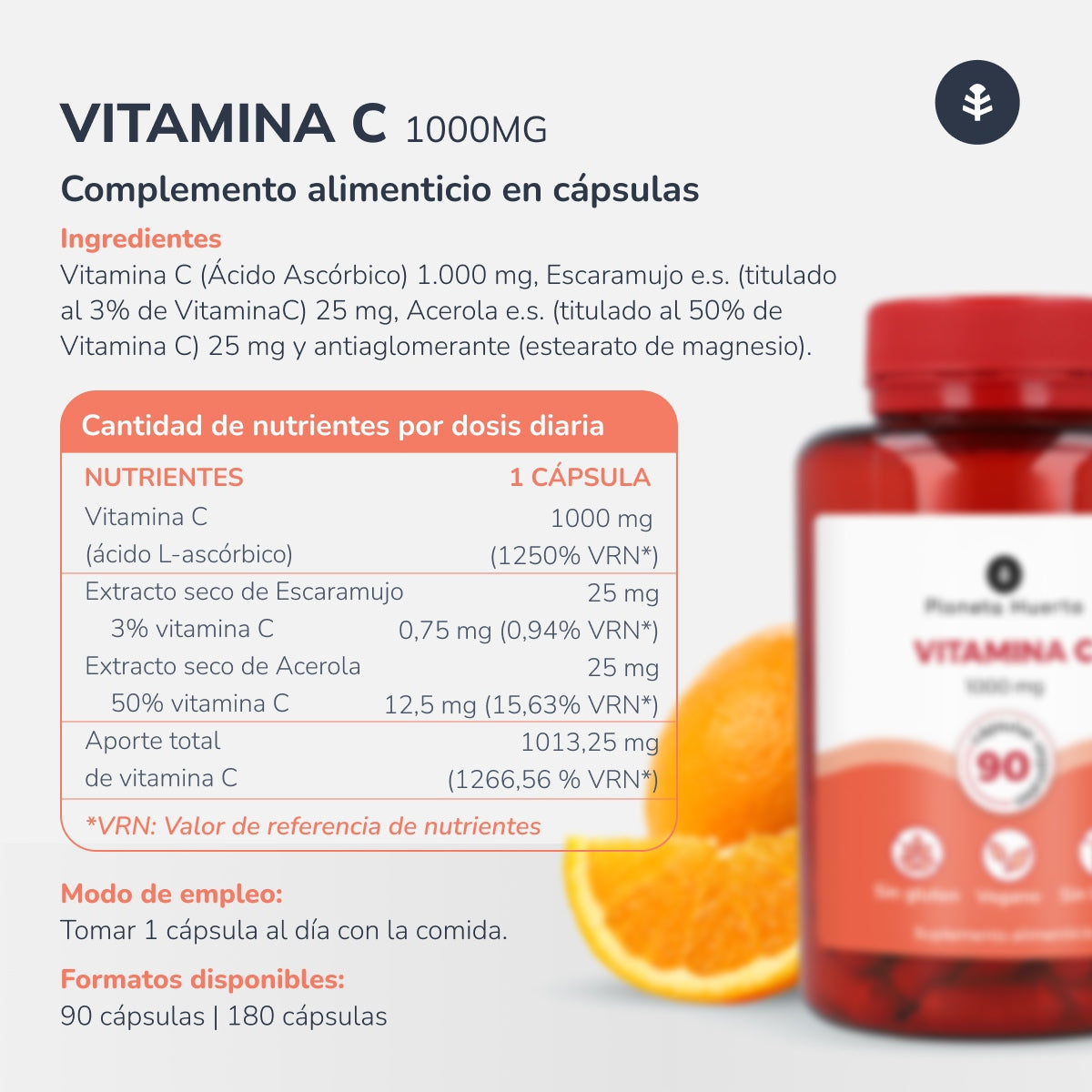 Pack 2x Vitamina C 1000 mg Planeta Huerto 90 cápsulas vegetales