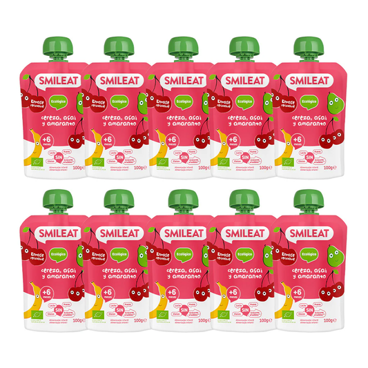 Pack 10 uds Pouches de Cereza, Açai y Amaranto ECO Smileat 100g