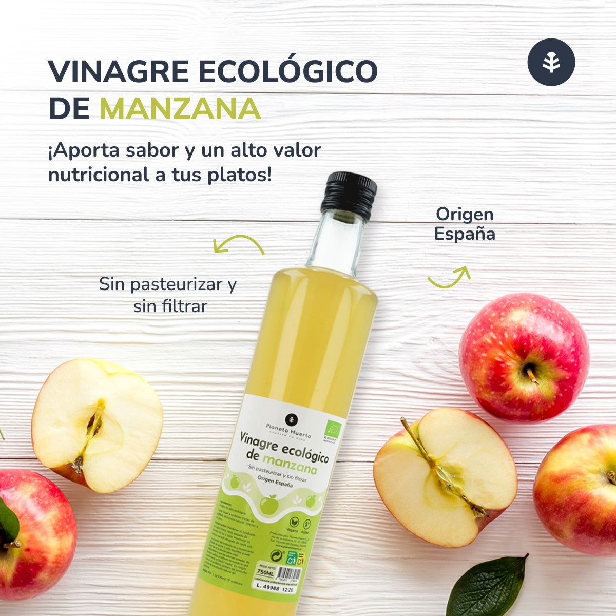 Pack 6x Vinagre de manzana ECO sin filtrar Planeta Huerto 750 ml