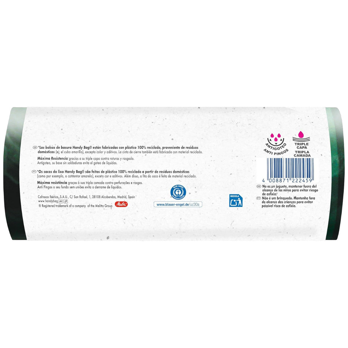 Bolsas basura Resistente y Eco 100L Handy Bag 8 uds 100% recicladas