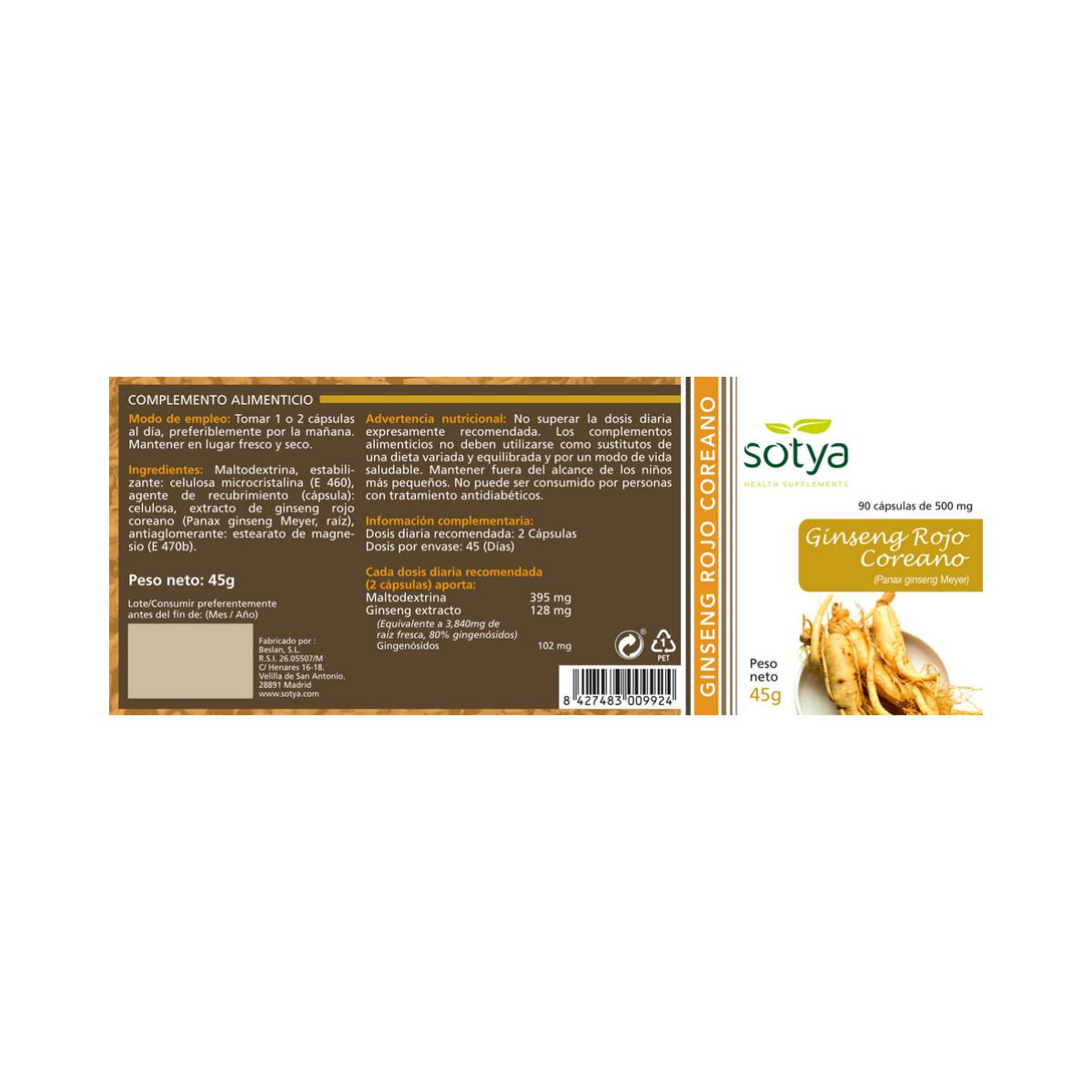 Ginseng Rojo Coreano Sotya 90 Caps