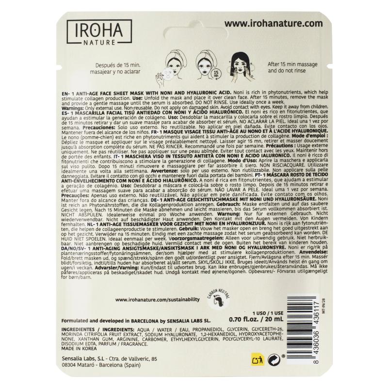 Mascarilla Facial Tisú AntiAge con Noni Iroha Nature 20 ml