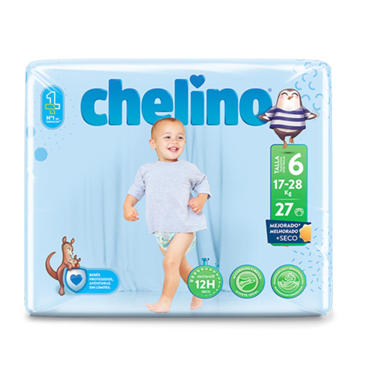 Pack 6x Pañal T6 Junior (17-28Kg) 27 uds, Chelino