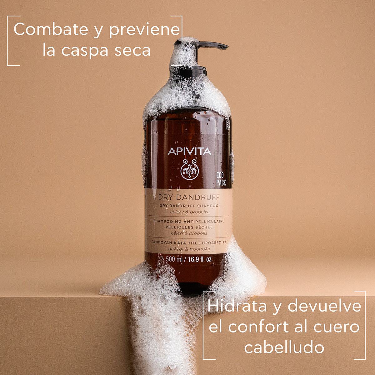ECOPACK Champú anticaspa seca con apio y propóleo, APIVITA, 500 ml
