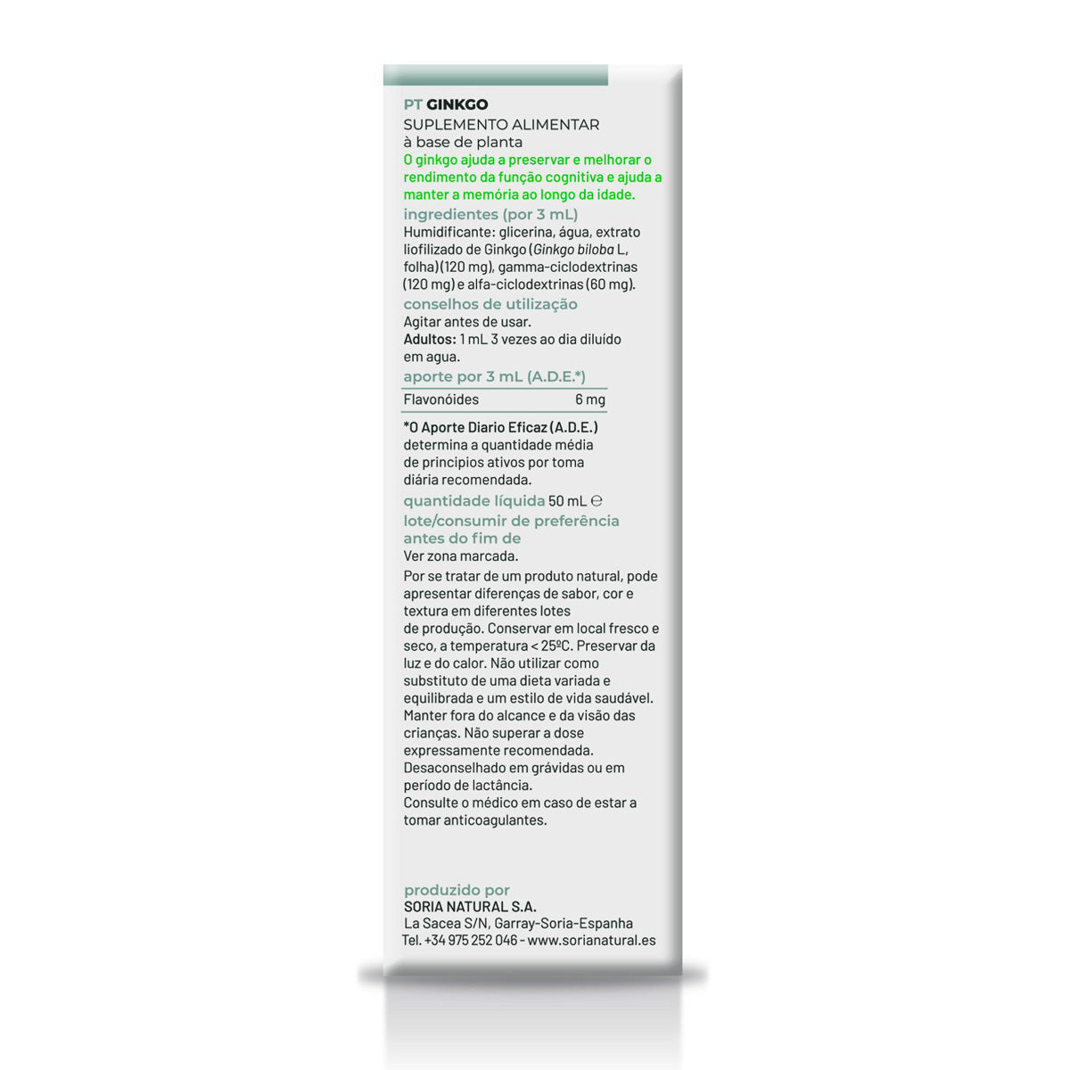 Pack 3x Extracto de Ginkgo Biloba Soria Natural, 50 ml