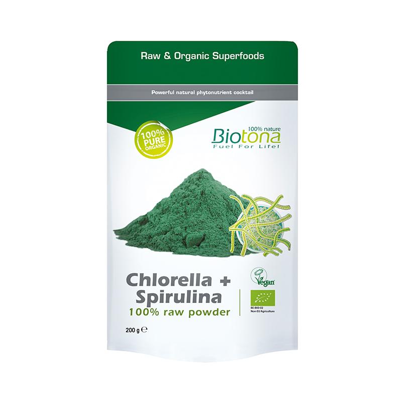 Chlorella y Espirulina en polvo BIO Biotona, 200 g