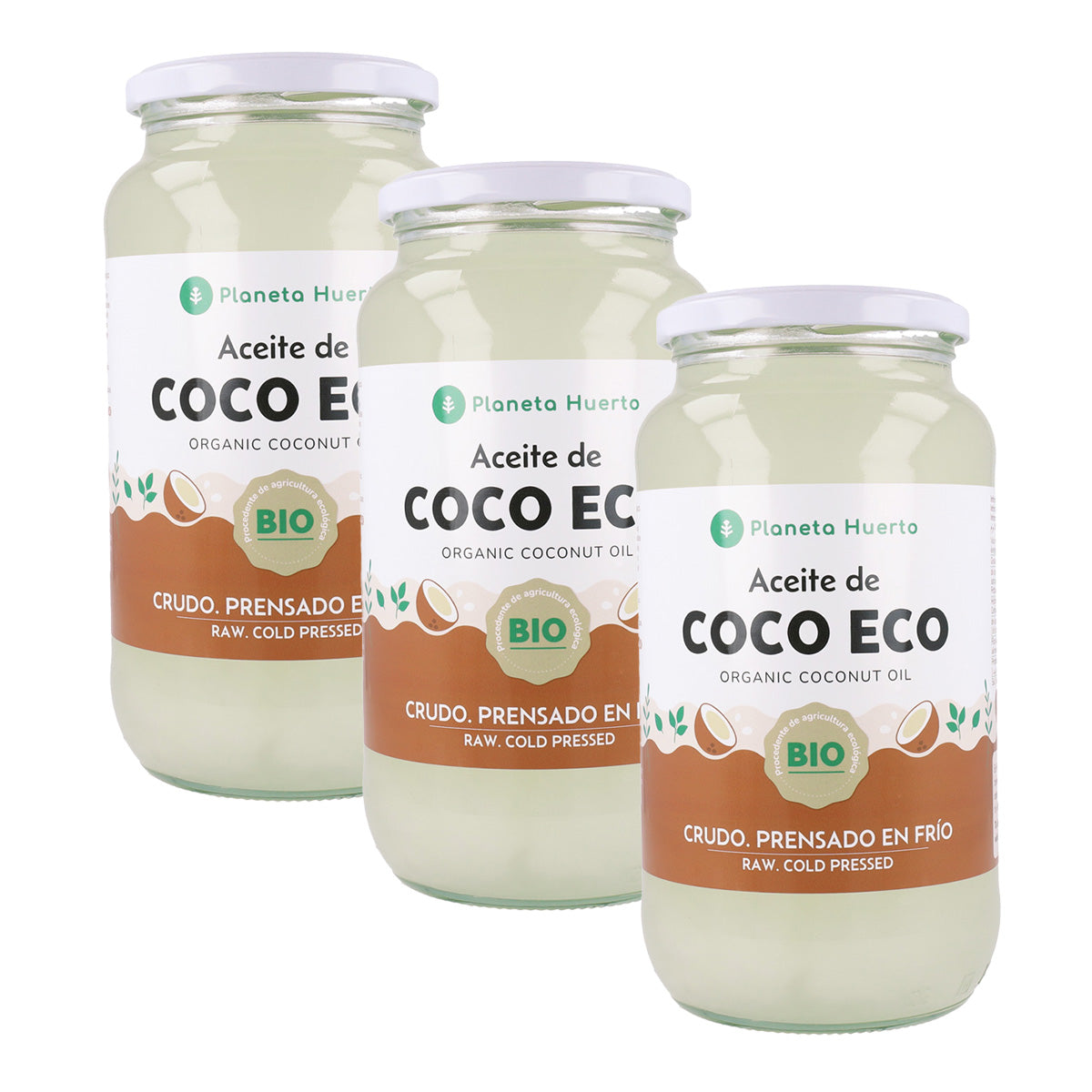 Pack 3x Aceite de coco ECO Planeta Huerto 860 ml