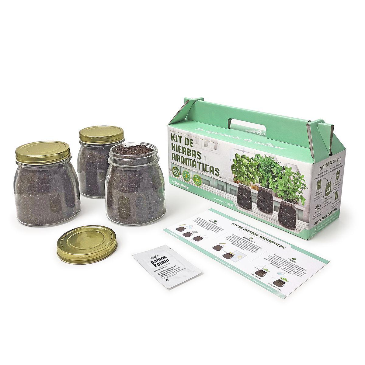 Kit de cultivo interior de aromáticas: albahaca, perejil y menta
