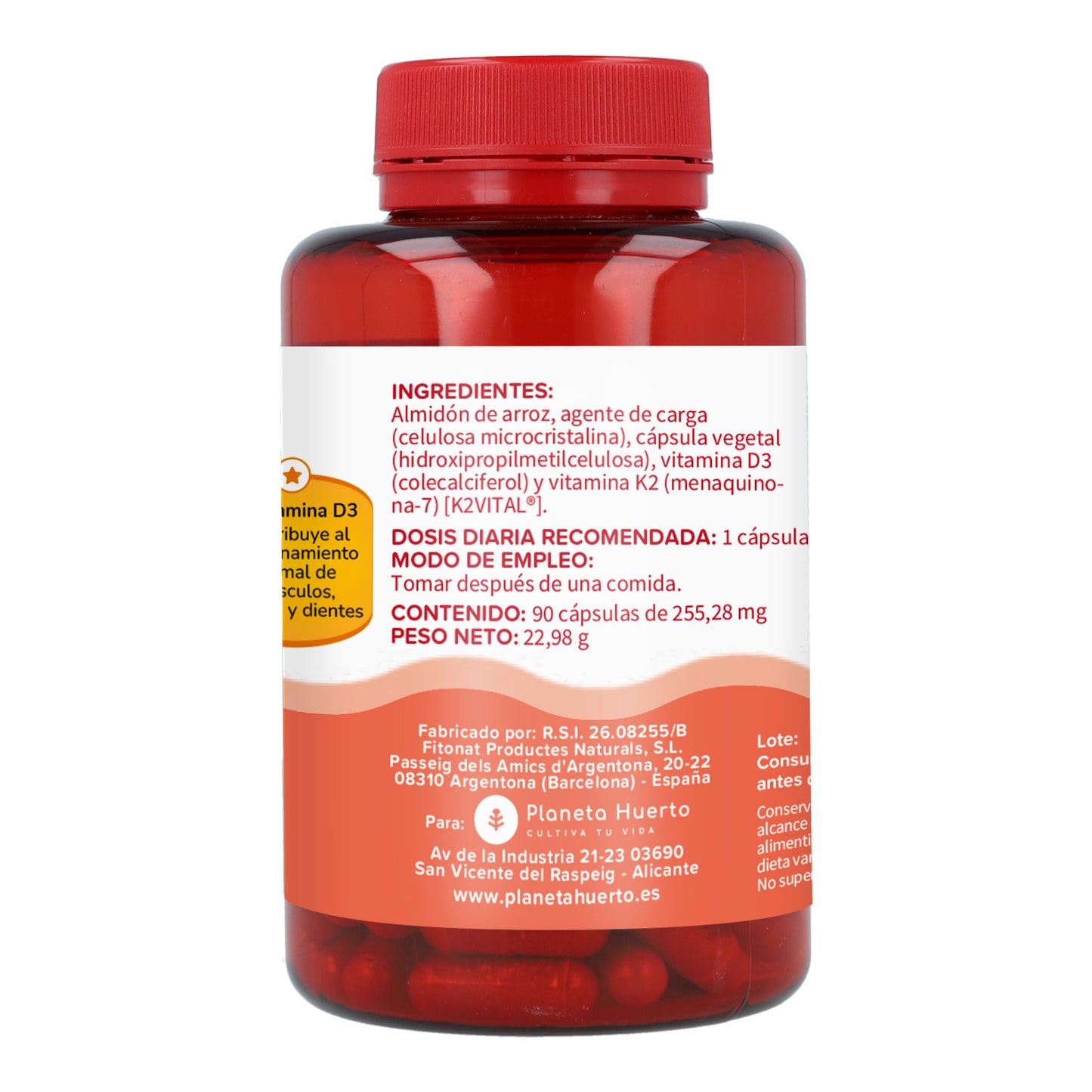 Vitamina D3 & K2 (Mk7) Planeta Huerto 90 Caps