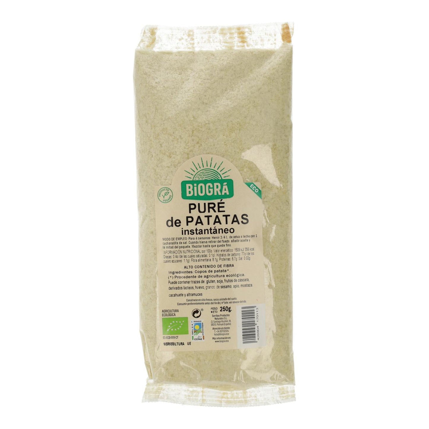 Puré de Patatas Instantáneo BIO Biogra, 250 gr