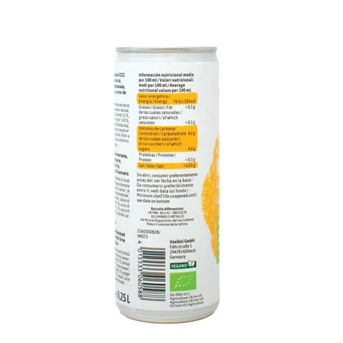 Kombucha lima y jengibre BIO Voelkel lata 250 ml