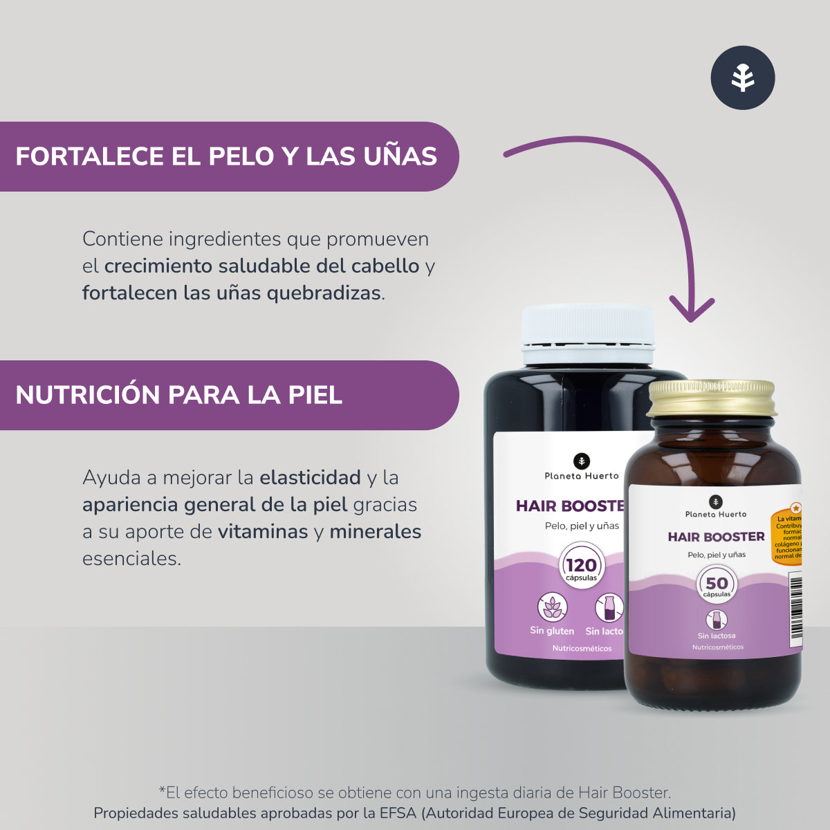 Pack 2xHair Booster pelo, piel y uñas Planeta Huerto 120 cápsulas