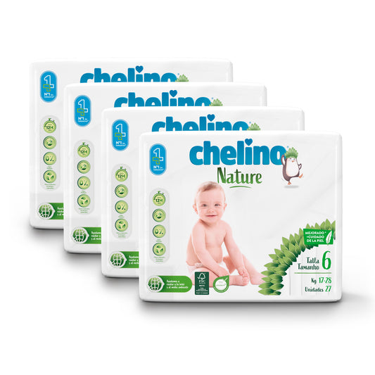 Pack ahorro pañales T6 17-28 kg Chelino Nature 108 Uds