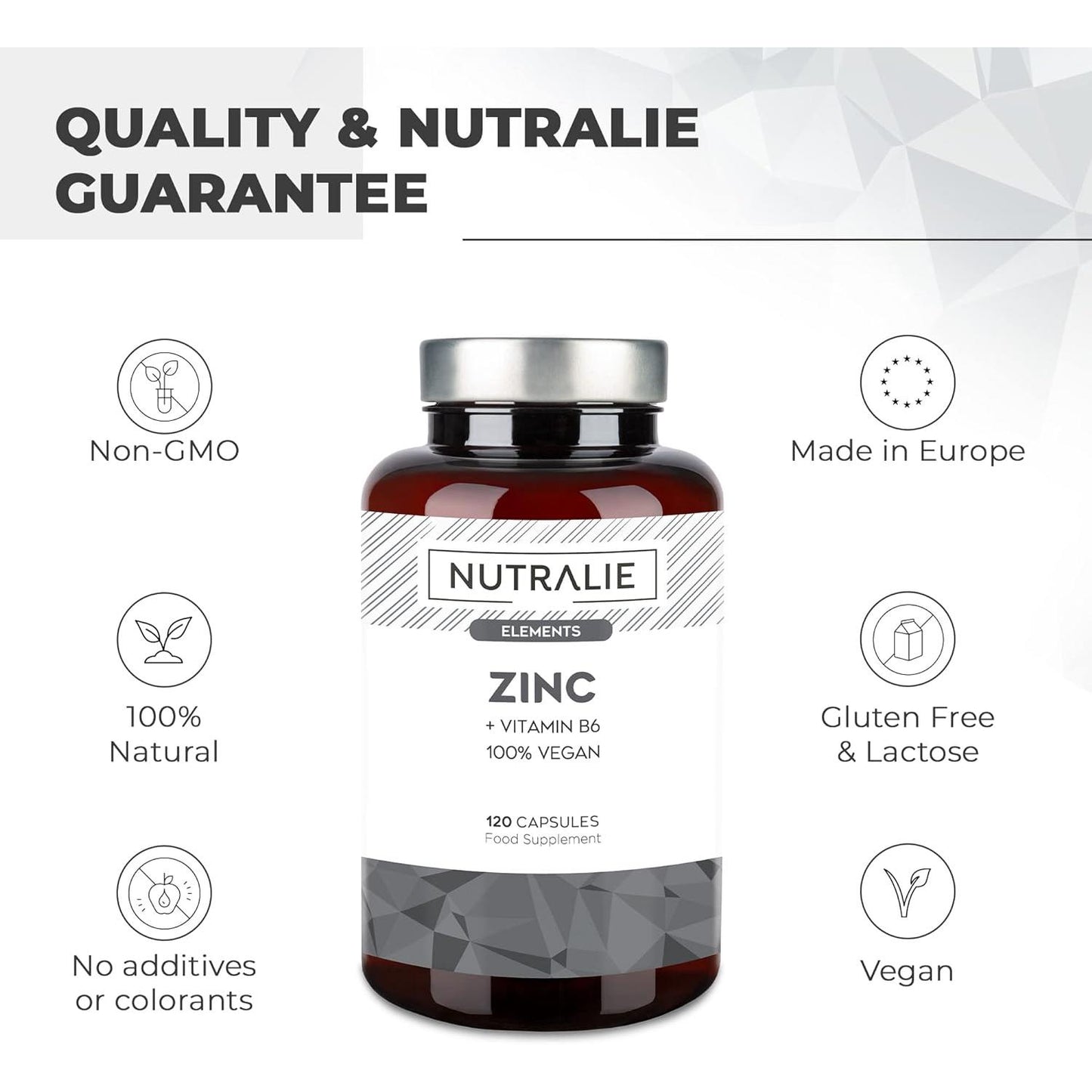 Nutralie Zinc con Vitamina B6 Acné Piel Pelo Vegano 120 Cápsulas