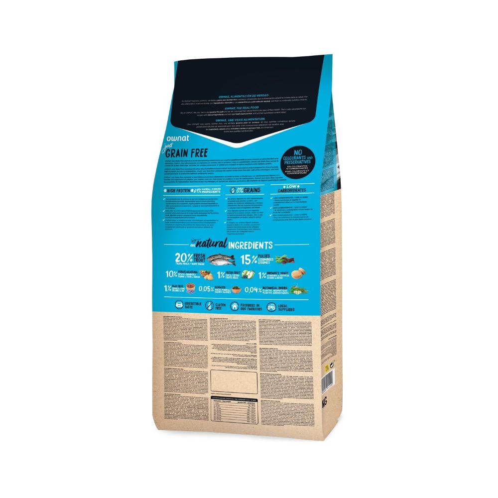 Pienso Just Grain Free Trucha para todas razas perro Ownat 3 Kg