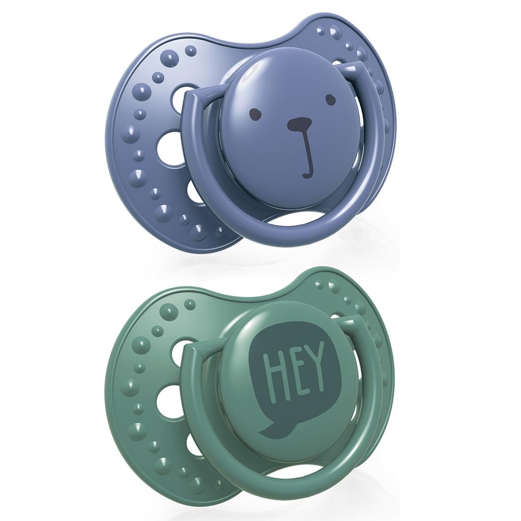 Chupetes dinámicos LOVI Hey azul/verde (2 ud.) 6-18 meses