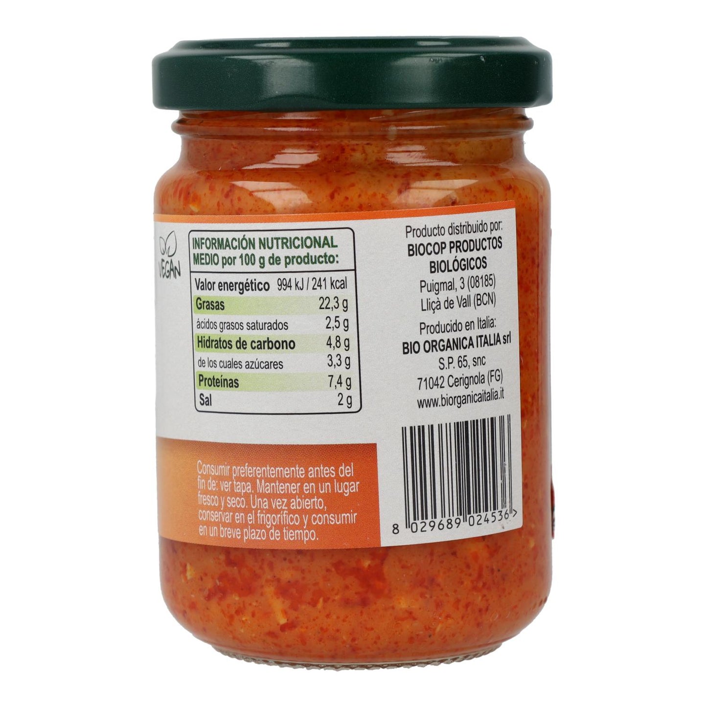 Pesto de Pimientos Vegano Bio Organica Italia 140 gr