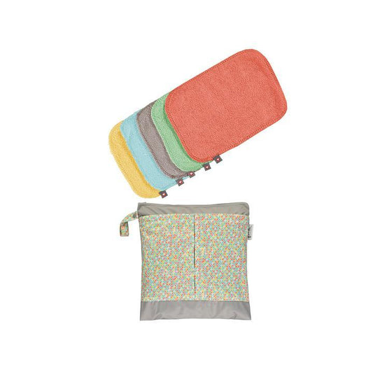 Pack 10 toallitas de tela de bambú reutilizables con bolsa impermeable colores pastel