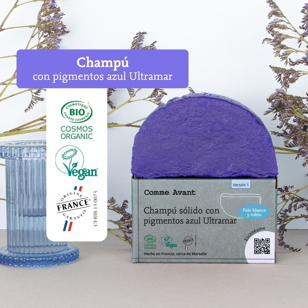 Champú sólido con pigmentos azul Ultramar (para cabello rubio y blanco) Comme Avant 70 g
