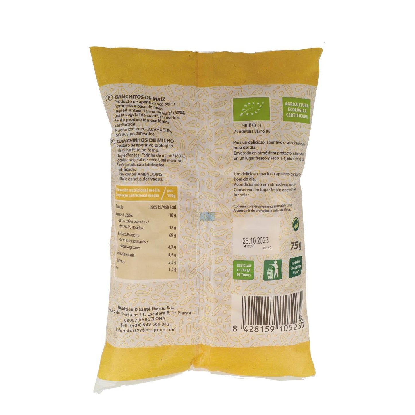 Ganchitos de maíz ECO, 75 g. Natursoy