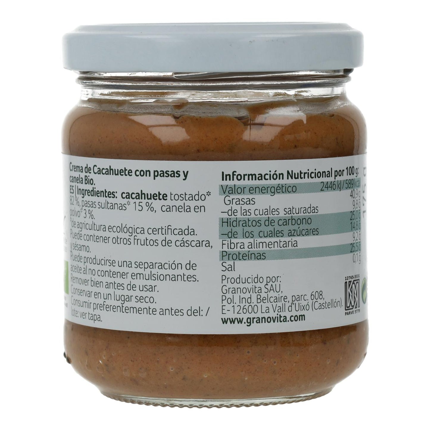 Crema de Cacahuete con Pasas y Canela Bio Granovita 175 gr