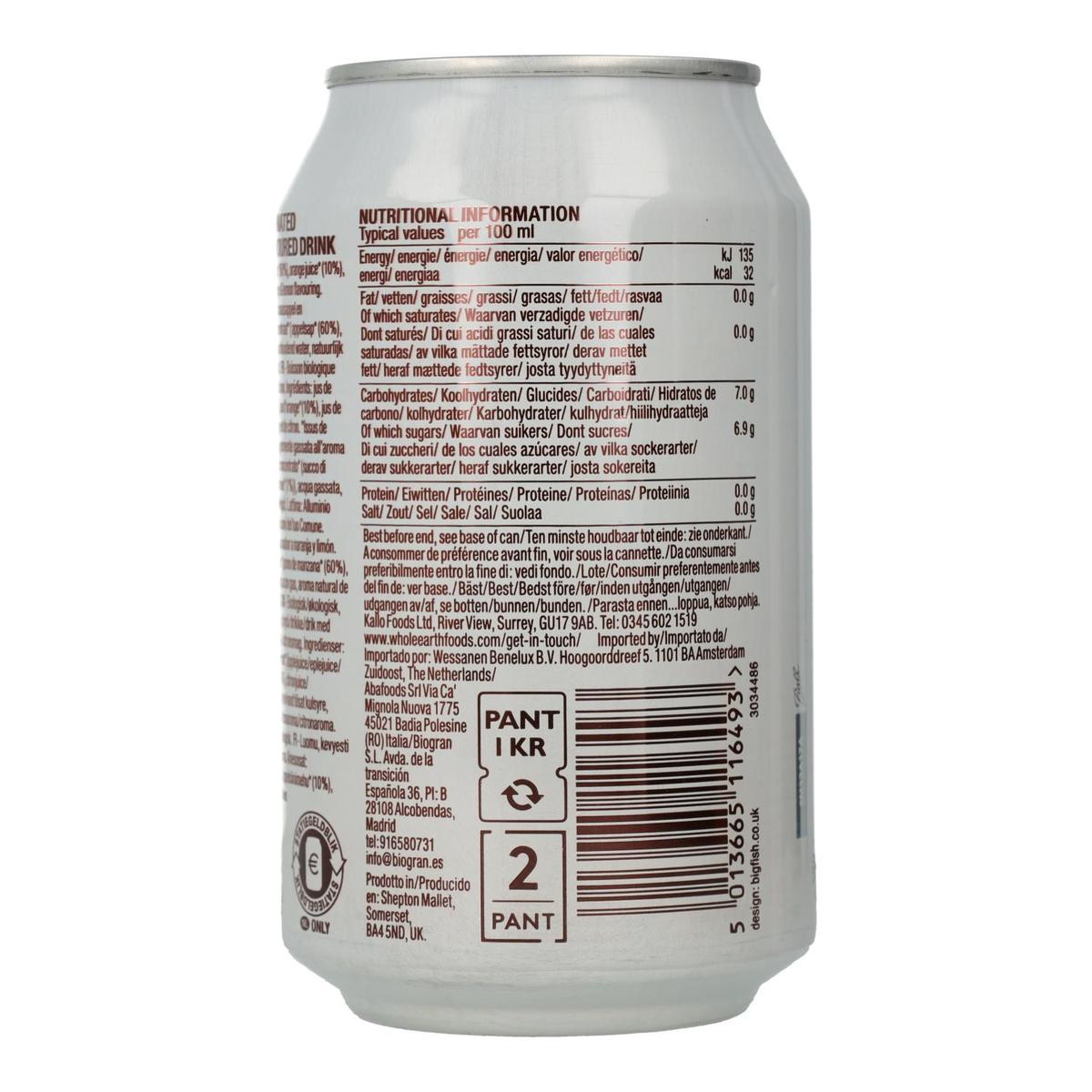 Pack x6 Refresco Bio Naranja y Limón, 330 ml.  Whole Earth