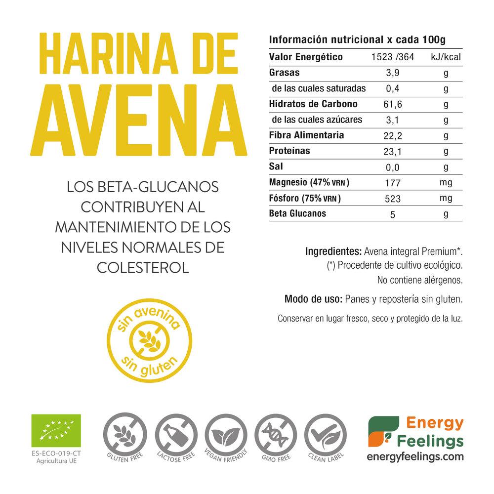 Harina de Avena premium ECO sin gluten Energy Feelings 1 Kg