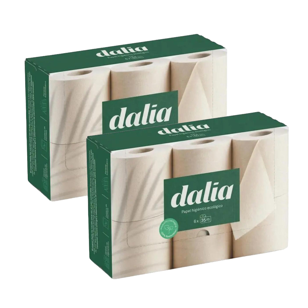 Pack 2x Papel higiénico sin blanquear, 6 rollos 6x35 m. Dalia