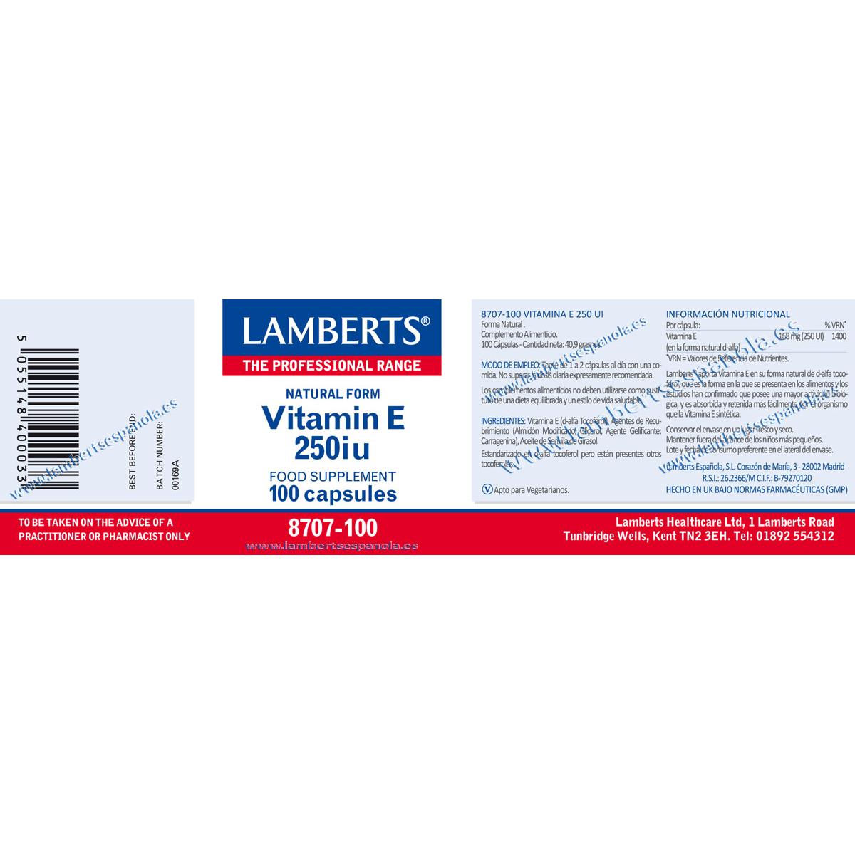 Vitamina E Natural 250 UI, Lamberts