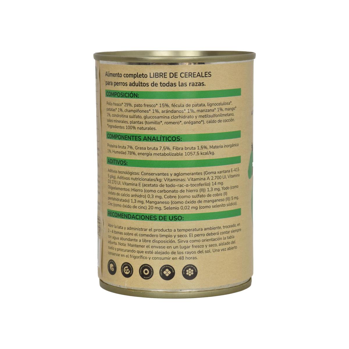 Pack 6 x Comida Húmeda Grain Free Superpremium para perro Pollo y Pato 380 g Planeta Huerto