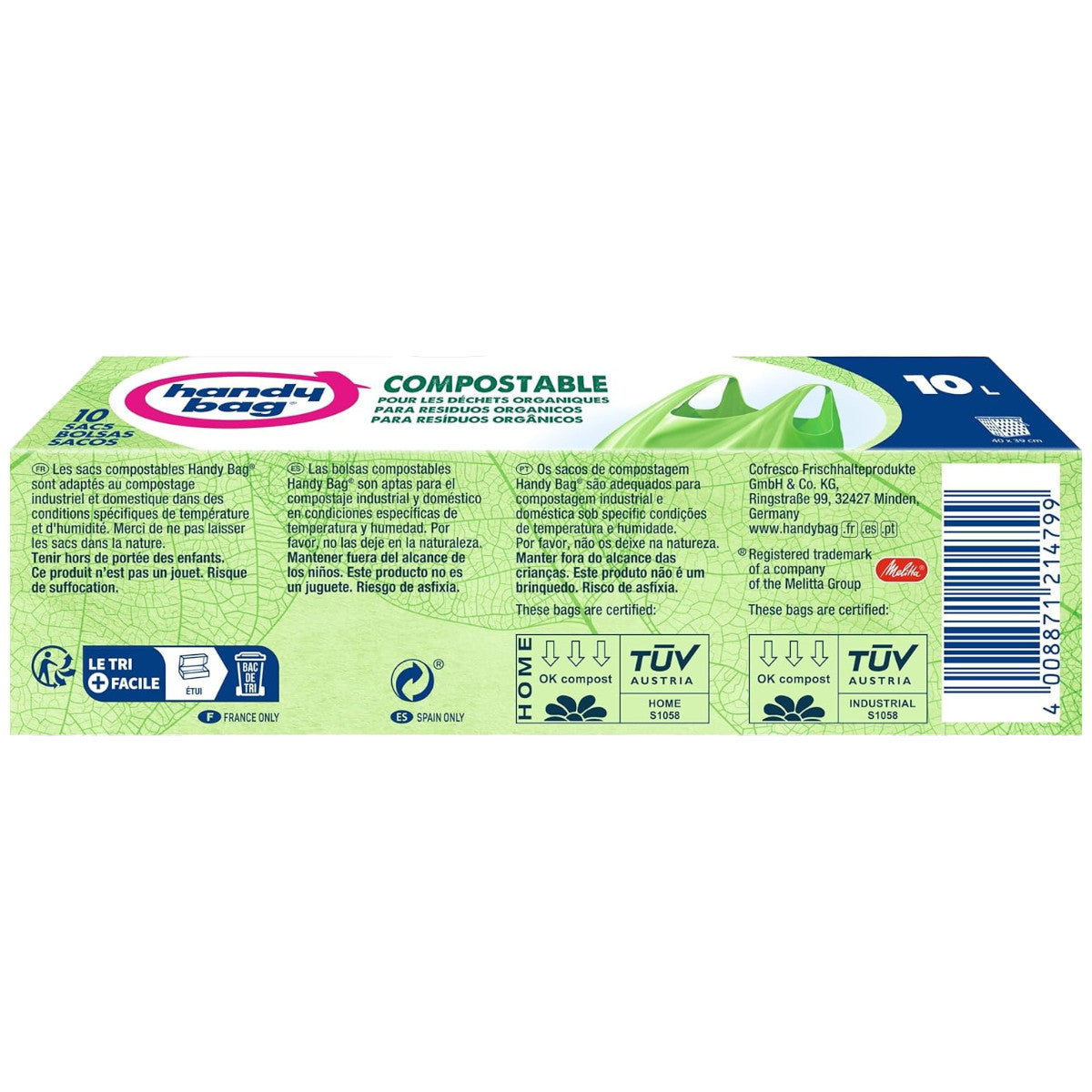 Bolsas asas compostables 10L Handy Bag 10 uds 100% compostables