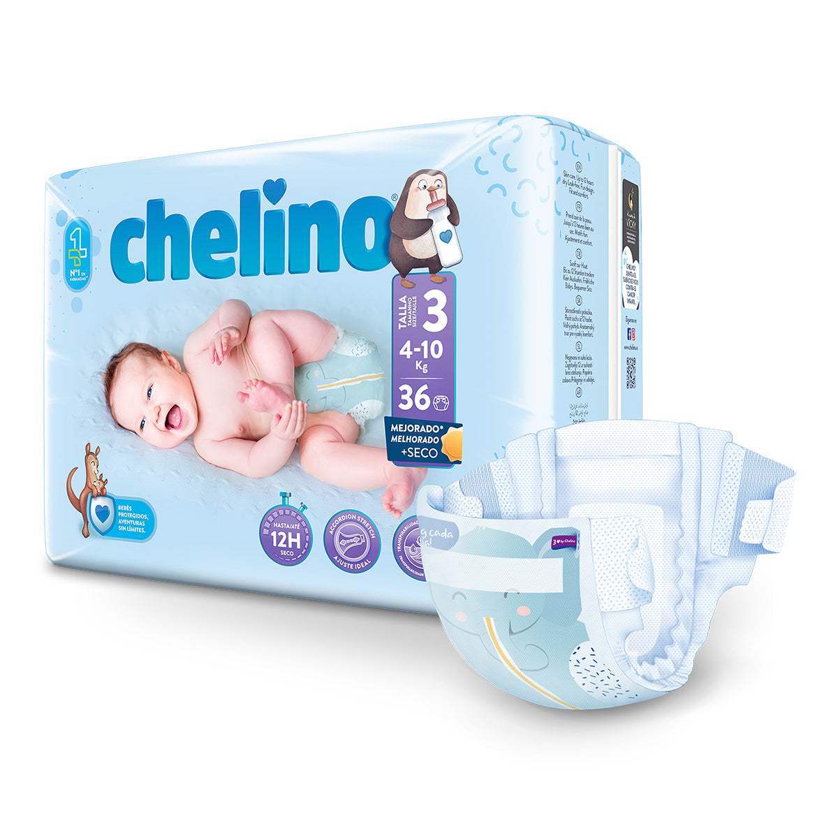 Pack 6 x Pañal T3 Tumbado (4-10Kg) 36 uds, Chelino