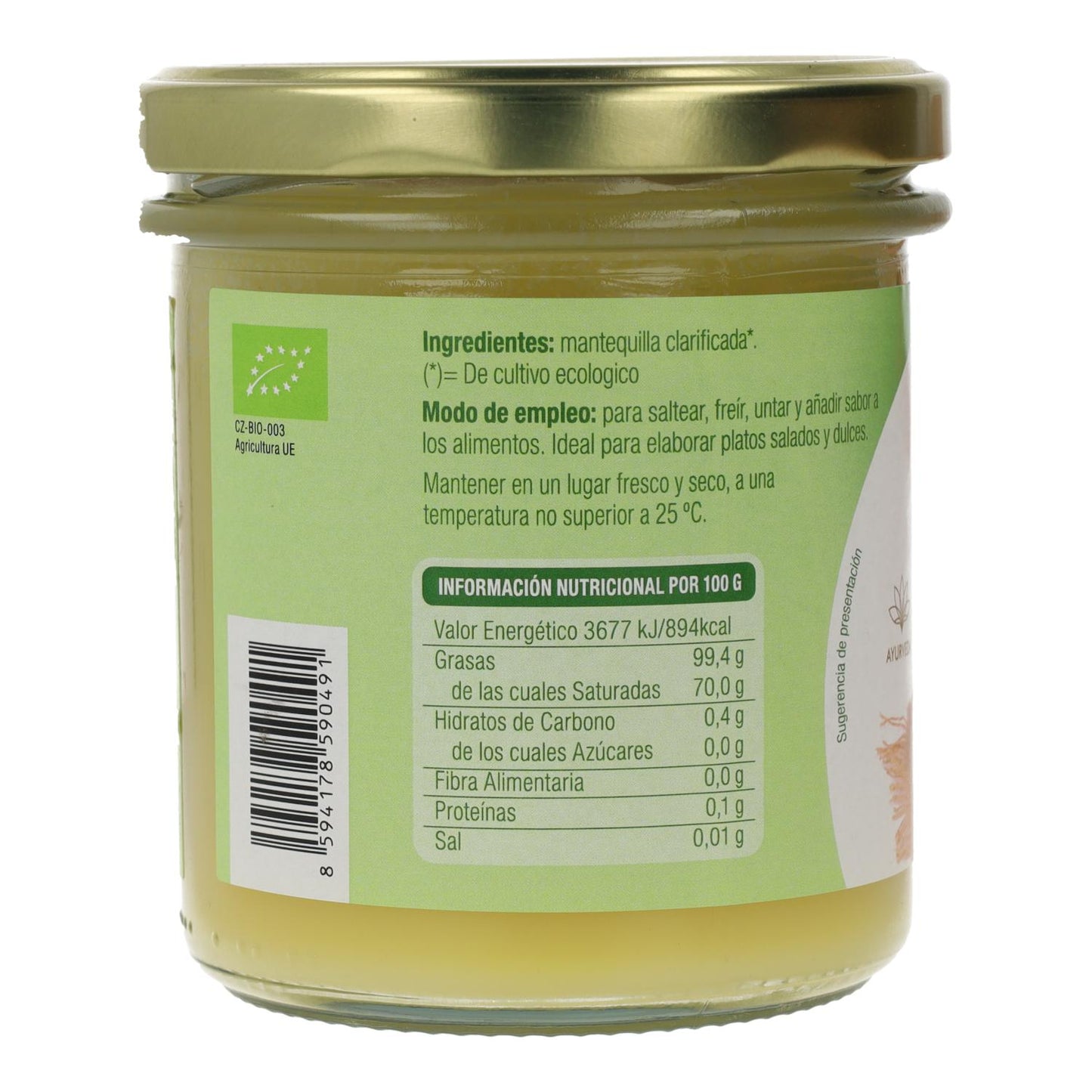 Ghee Mantequilla Clarificada Ayurvedica Bio El Granero, 340 ml