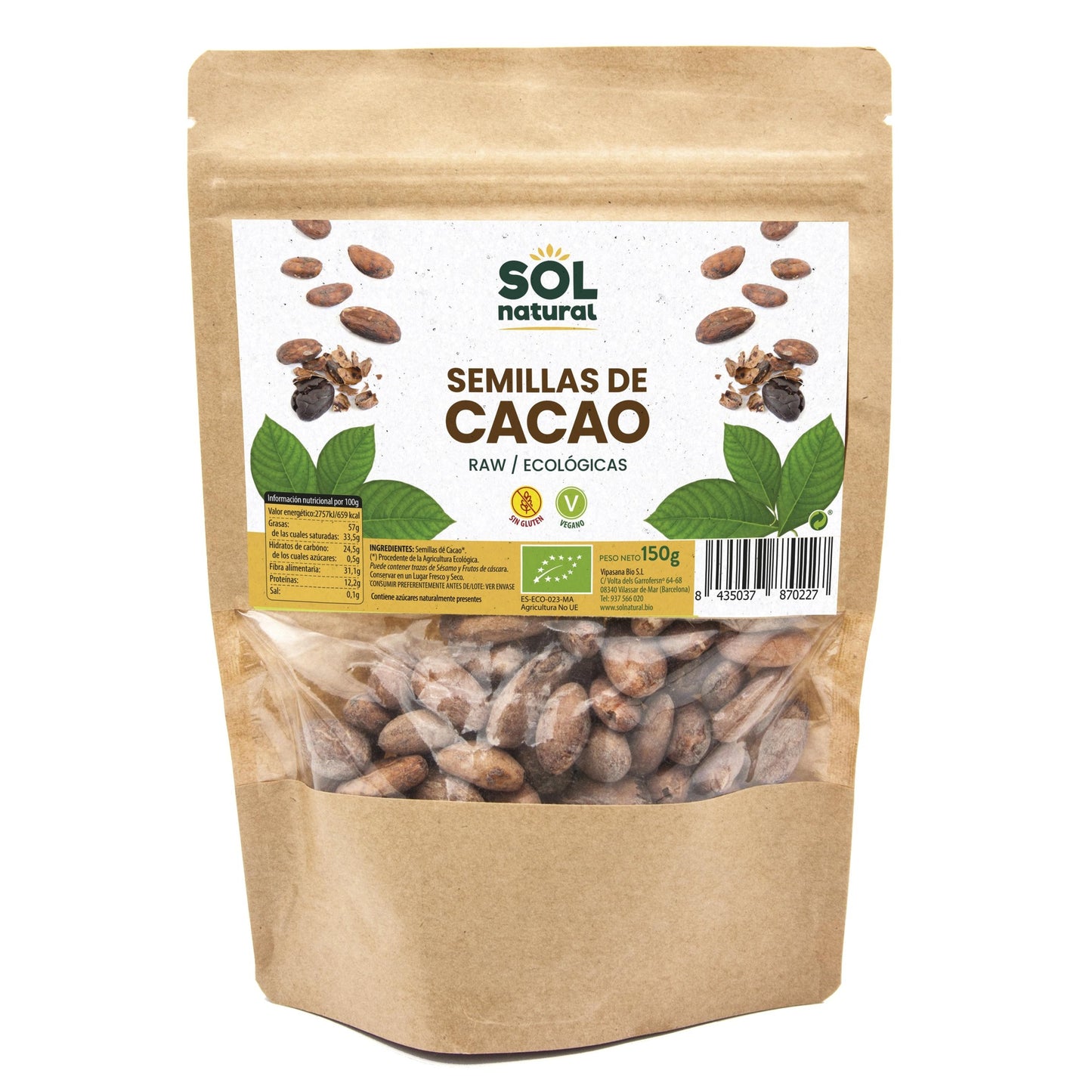 Semillas de Cacao Crudo Bio Sol Natural 150 g