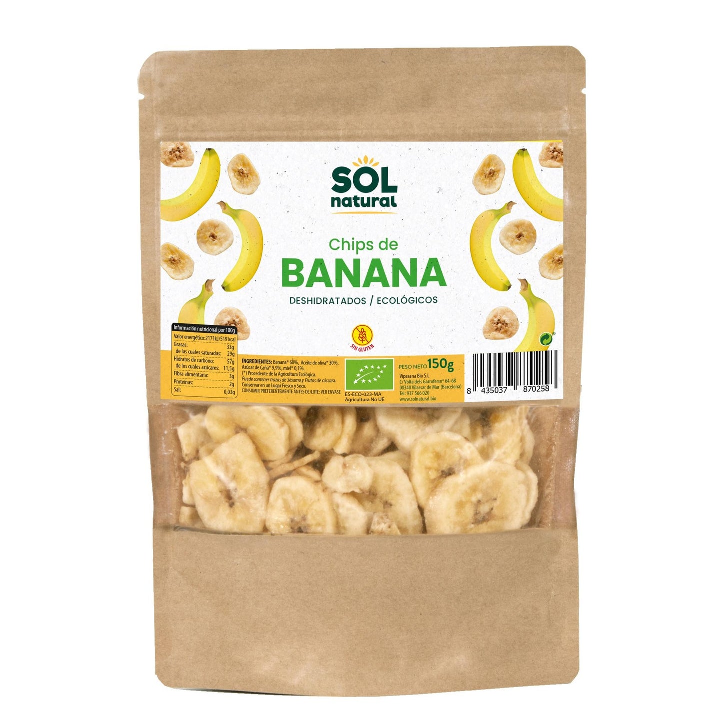 Chips de banana deshidratada Sol Natural 150 g