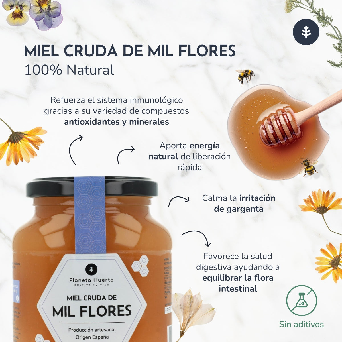 Miel Cruda de Mil Flores Planeta Huerto 500 gr