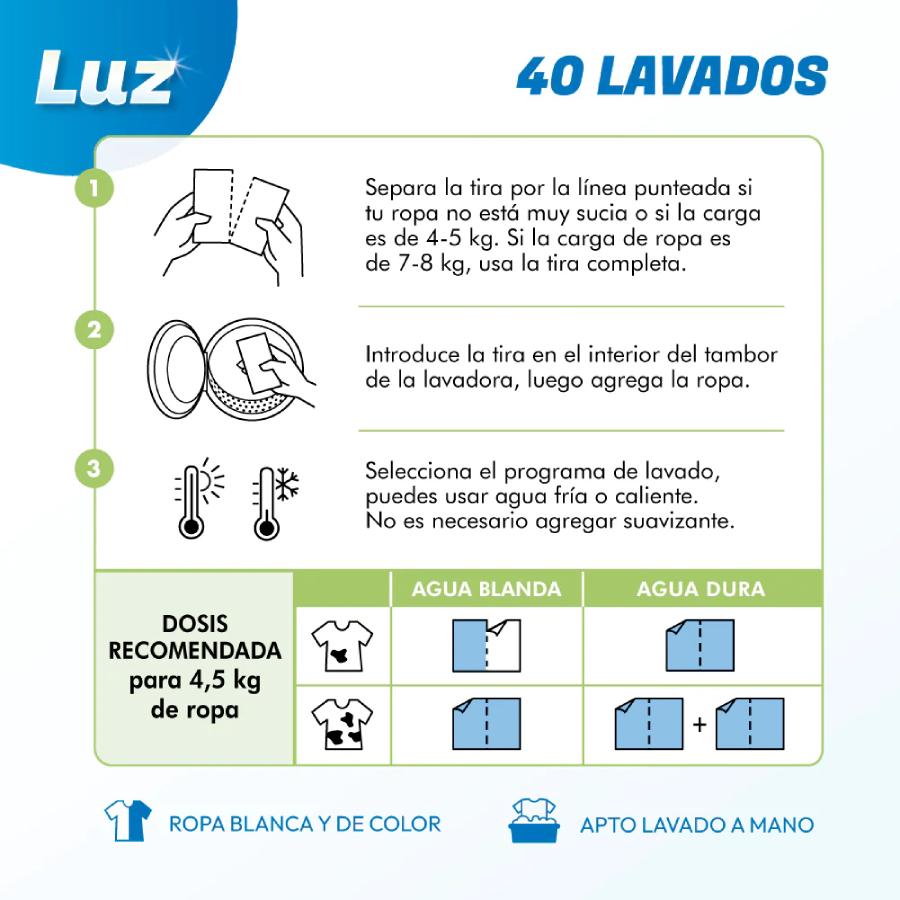 Detergente Ecológico para Ropa en Tiras Luz 40 lavados