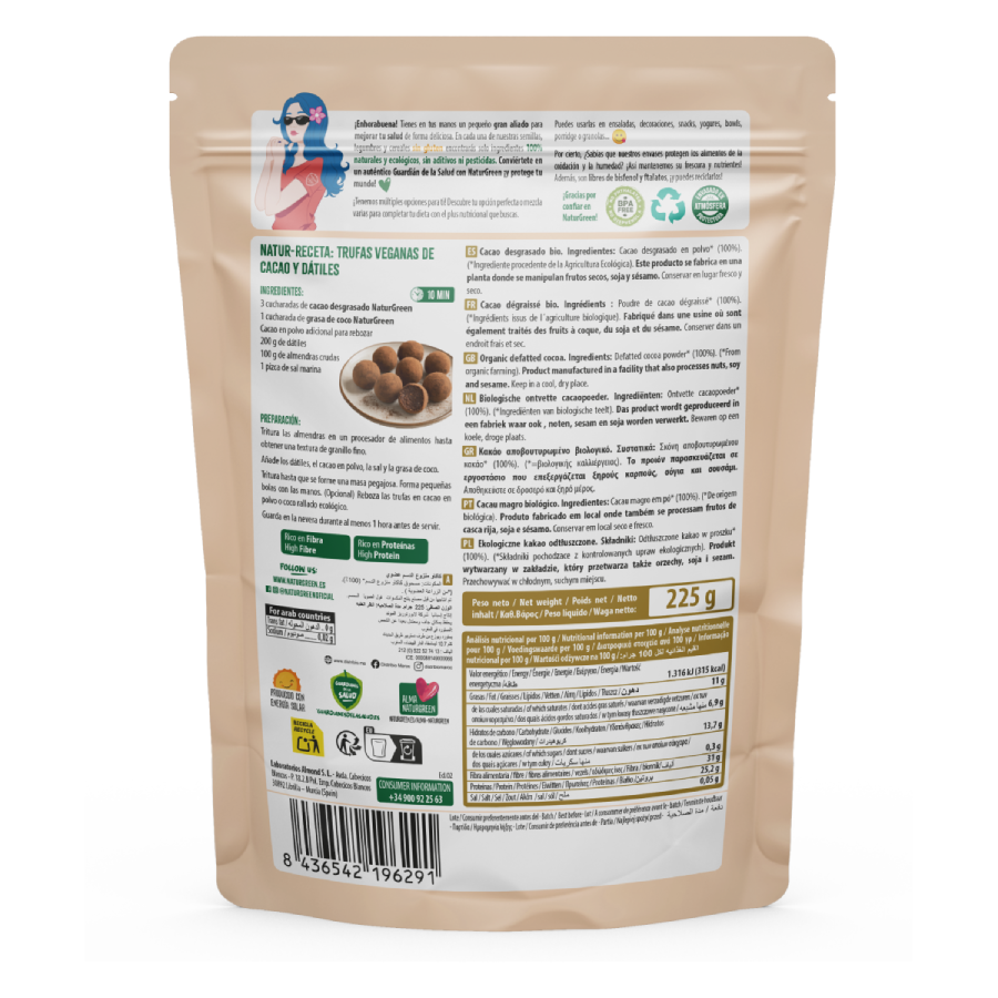 Cacao desgrasado Bio Naturgreen 225 g