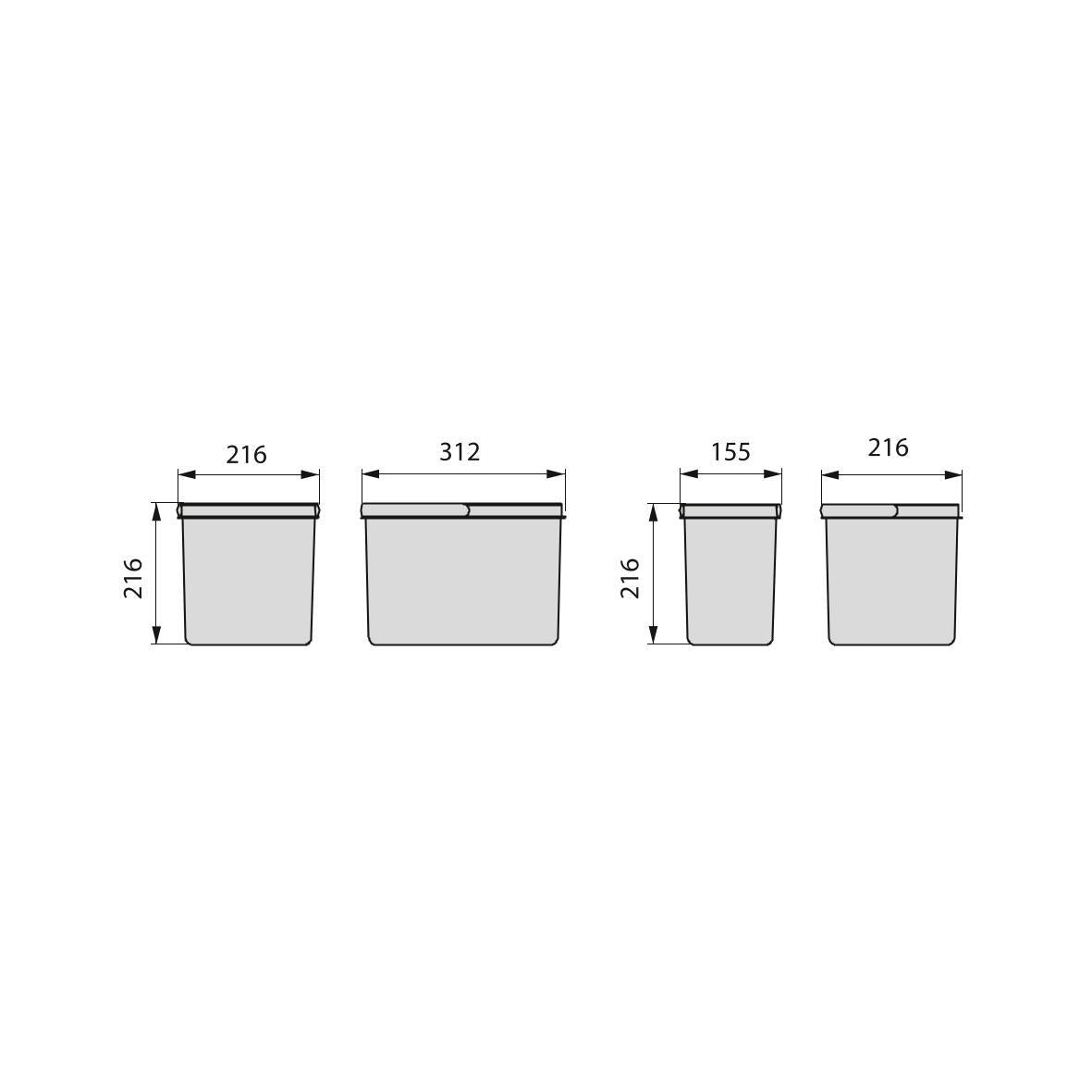 Contenedores para cajón de cocina Recycle, Altura 216, 1x12 + 2x6, Plástico gris antracita, Plástico, Emuca