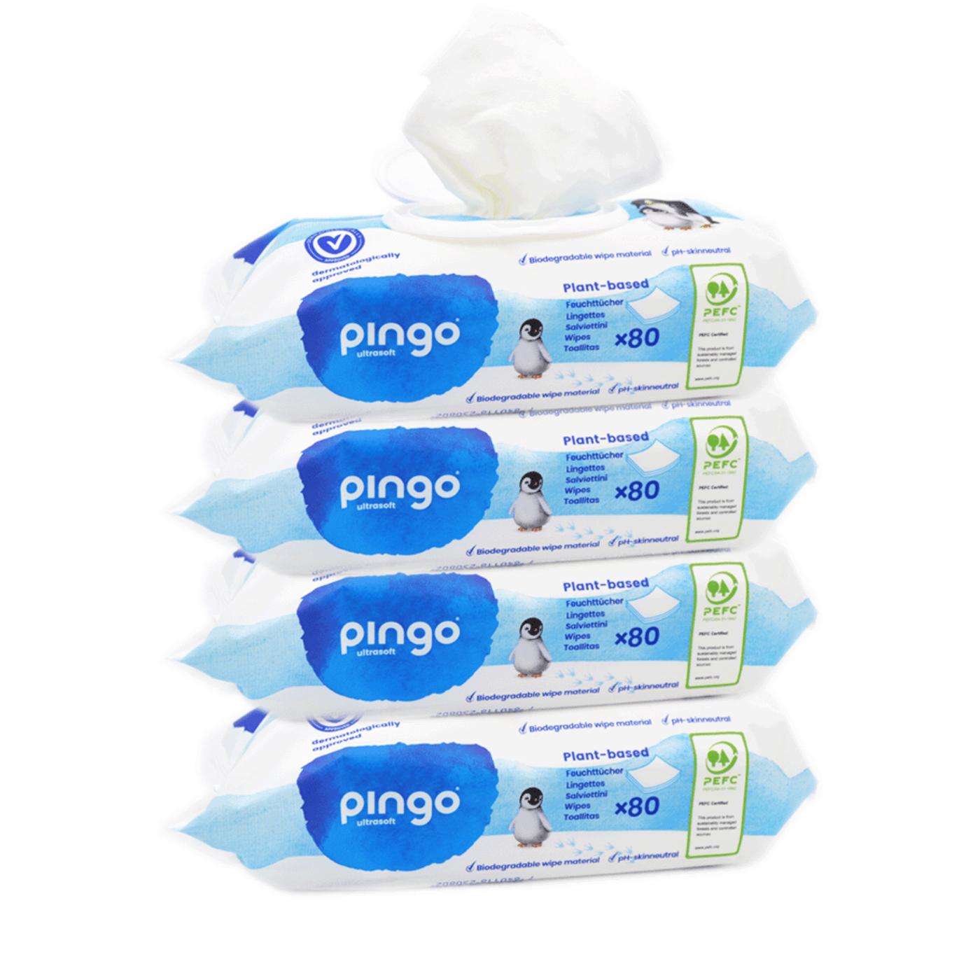 Pack x 4 Toallitas húmedas 100% biodegradables Pingo 80 uds