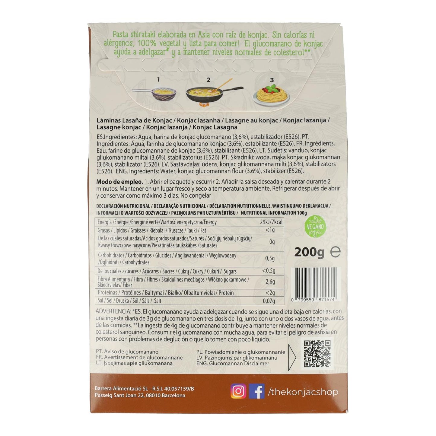 Láminas lasaña konjac The Konjac Shop 200g