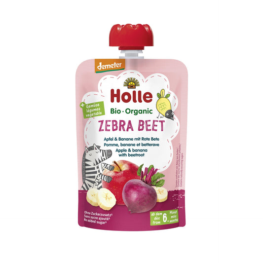 ZEBRA BEET - Manzana, Plátano, Remolacha (desde el 6º mes) Eco/Dem Holle 100g