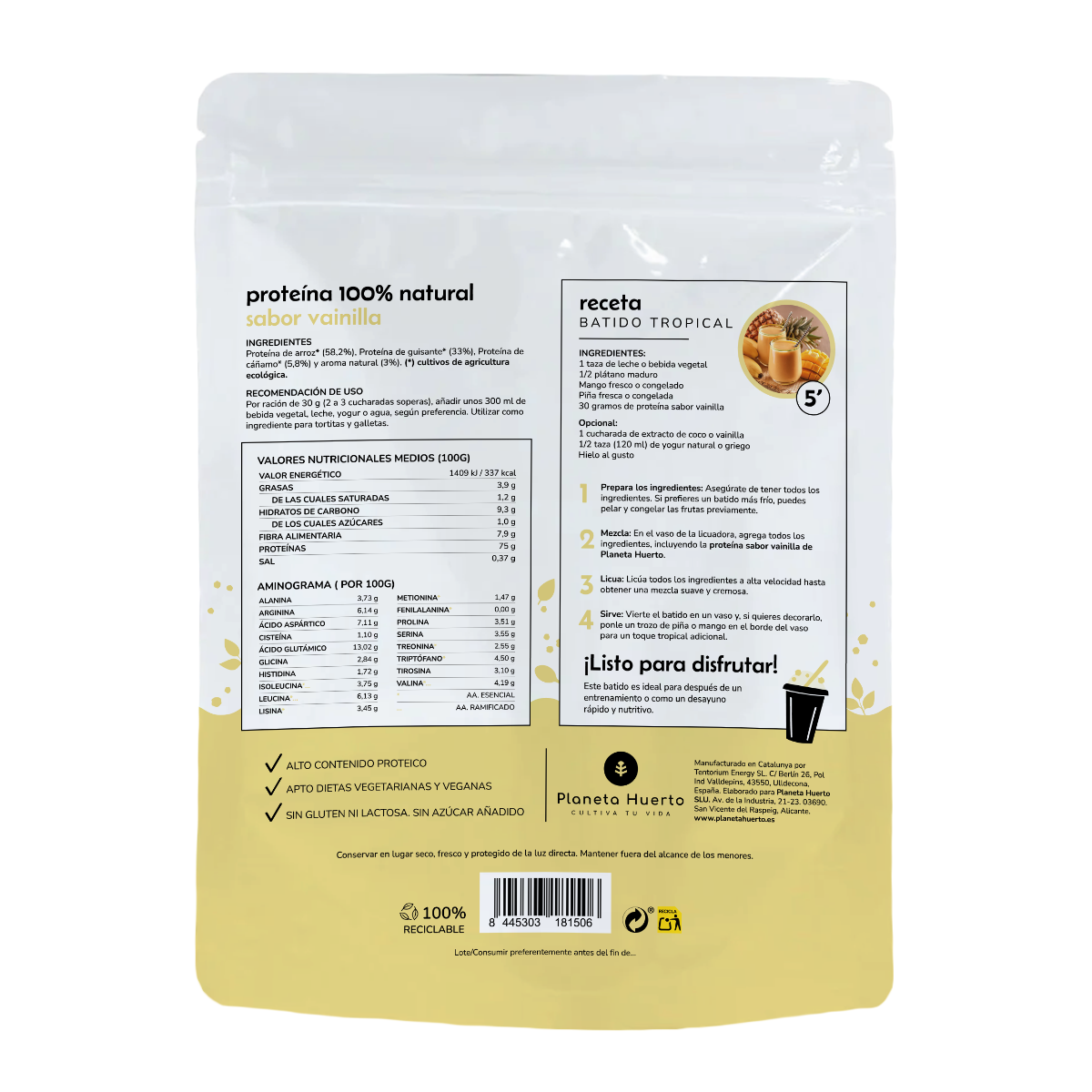 Proteína vegetal Eco 75% vainilla Planeta Huerto 1Kg