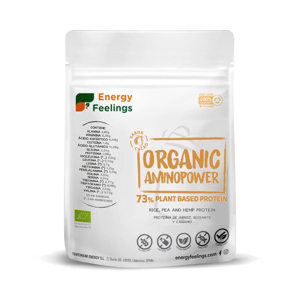 Pack 2x Organic aminopower proteína vegana 73% Cacao Energy Feelings 1 kg