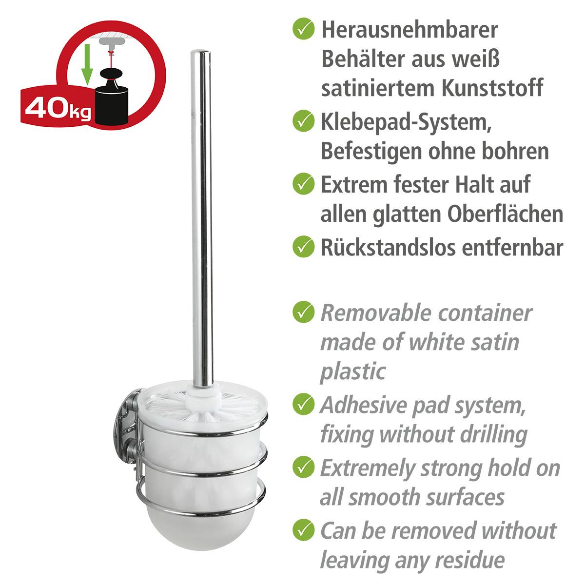 Escobillero mural Turbo Loc Wenko acero inox, fijar sin taladrar